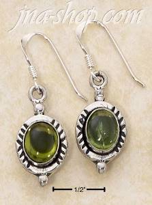 Sterling Silver OVAL PERIDOT HATCHED BORDER FW EARRINGS