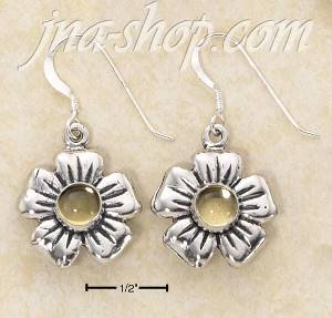 Sterling Silver FLOWER W/ CITRINE ON FRENCH WIRE EARRINGS