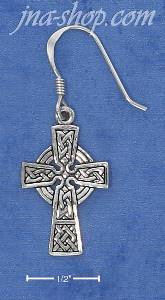Sterling Silver ANTIQUED CELTIC CROSS FRENCH WIRE EARRINGS (NICK