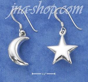 Sterling Silver HIGH POLISHED PUFFED MOON & STAR MISMATCH PAIR F