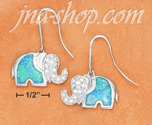 Sterling Silver SYNTHETIC BLUE OPAL & PAVE ELEPHANT FW EARRINGS