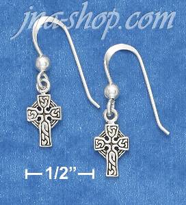 Sterling Silver 1/4" ANTIQUED CELTIC CROSS AND BEAD EARRINGS ON