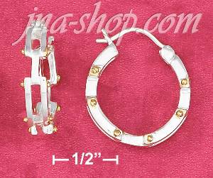 Sterling Silver TWO-TONE 3/4" HOOP EARRING W/GOLD OVERLAY RIVETS