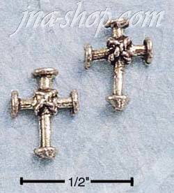 Sterling Silver SMALL CROSS W/ CENTER ROPE POST EARRINGS