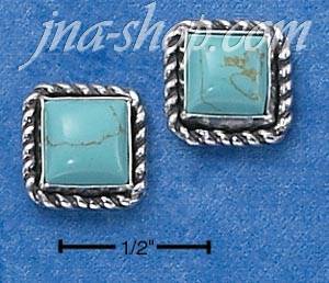 Sterling Silver SQUARE ROPED EDGE TURQUOISE POST EARRING