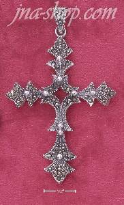 Sterling Silver POINTED MARCASITE CROSS PENDANT WITH BEADS (APPR
