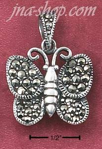 Sterling Silver MARCASITE BUTTERFLY PENDANT W/ MARCASITE BAIL