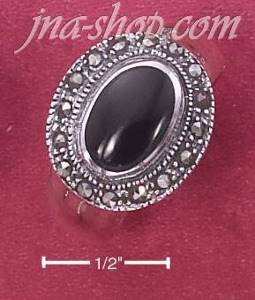 Sterling Silver GENUINE ONYX SIDE OVAL WITH MARCASITE BORDER ON