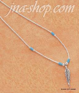 Sterling Silver 18" LIQUID SILVER NECKLACE W/ TURQUOISE AND FEAT
