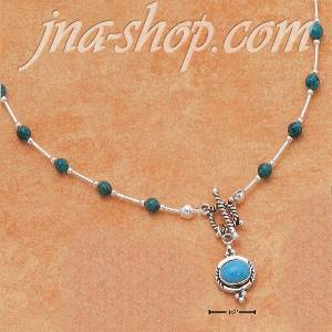 Sterling Silver 16" LIQUID SILVER W/ SEVENTEEN TURQUOISE BEADS &