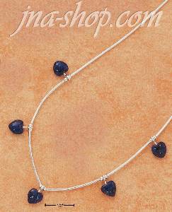 Sterling Silver 16" FIVE LAPIS HEARTS ON SINGLE STRAND LIQUID SI
