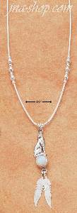 Sterling Silver 16" LS NECKLACE W/ HOWLING WOLF LAB OPAL & FEATH
