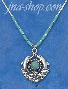 Sterling Silver 16" LIQUID SILVER NECKLACE W/ ROUND TURQUOISE &
