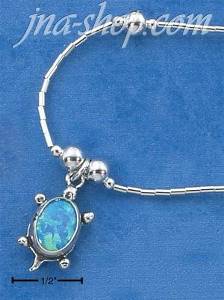 Sterling Silver 16" SYNTH BLUE OPAL TURTLE CHARM ON LIQUID SILVE