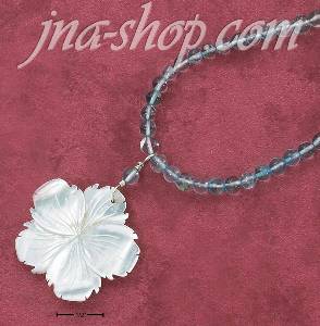 Sterling Silver 16" STRUNG BLUE TOPAZ NECKLACE W/ SHELL FLOWER P