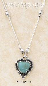 Sterling Silver 16" LIQUID SILVER NECKLACE W/ TURQUOISE HEART &