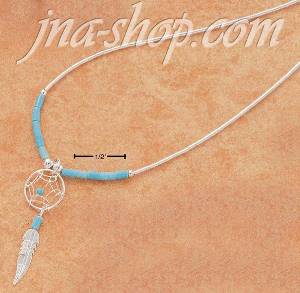 Sterling Silver 20" TINY TURQUOISE DREAMCATCHER NECKLACE