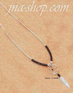 Sterling Silver 20" TINY DREAMCATCHER NECKLACE WITH BLACK HESHI