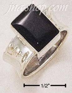 Sterling Silver RECTANGULAR JET STONE ON CONCAVE BAND RING