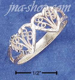 Sterling Silver DIAMOND-CUT DOUBLE FILIGREE HEARTS RING