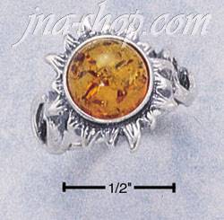 Sterling Silver LADIES ANTIQUED ROUND HONEY AMBER SUN RINGS W/ T