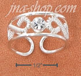 Sterling Silver ROPED SCROLL W/ CLEAR SOLITAIRE CRYSTAL TOE RING