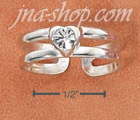 Sterling Silver DOUBLE SHANK W/ CLEAR CRYSTAL HEART TOE RING