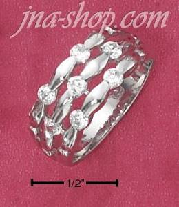 Sterling Silver 3 ROW SCATTERED SMALL ROUND CZ TAPERED BAND
