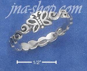 Sterling Silver ANTIQUED TINY BUTTERFLY RING ON "S" BAND (2-8)