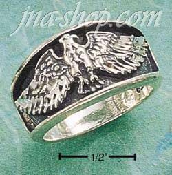 Sterling Silver ANTIQUED BAND W/ SS FLYING EAGLE SIZES 6-13