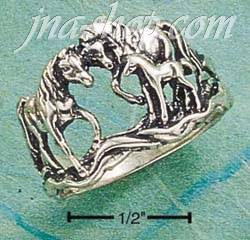 Sterling Silver ANTIQUED HORSE FAMILY RING SIZES 6-10