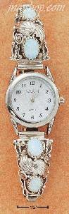 Sterling Silver LADIES WATCH W/ LAB OPAL & LEAF TIPS WHITE FACE