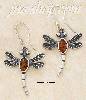 Sterling Silver ANTIQUED AMBER DRAGONFLY FRENCH WIRE EARRINGS (A