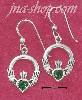 Sterling Silver CLADDAGH FRENCH WIRE EARRINGS W/ EMERALD GLASS H