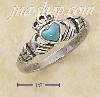 Sterling Silver SMALL ANTIQUED CLADDAGH RING W/ TURQUOISE HEART