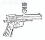 Sterling Silver Diamond-Cut Pistol Handgun Charm Pendant