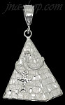 Sterling Silver Diamond-Cut Large Egyptian Pyramid w/Cobra & Ankh Charm Pendant