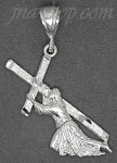 Sterling Silver Diamond-cut Jesus Christ Carrying Cross Charm Pendant