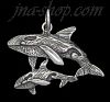 Sterling Silver Orcas Killer Whales Mother & Baby Calf Charm Pendant