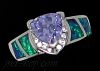 Sterling Silver Opal Inlay Ring Trilliant-Cut Amethyst CZ & Clear CZ Accents Sz7