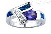 Sterling Silver Opal Inlay Ring w/Oval-Cut Amethyst CZ & Clear CZ Accents Sz 8