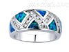 Sterling Silver Opal Inlay Ring w/ Zigzag Row of Clear CZs Sz 8