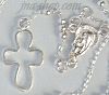 Sterling Silver 22" Cutout Cross & Virgin Mary Rosary 3mm Beads Sterling Silver 22" Cutout Cross & Virgin Mary Rosary 3mm Beads