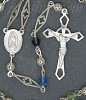 Sterling Silver 24" Crucifix & Virgin of Guadalupe Multi-colored Crystals Rosary