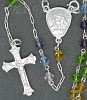 Sterling Silver 23" Crucifix & Virgin Mary Multi-colored Crystals Rosary