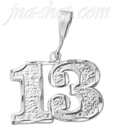 Sterling Silver Dia-cut Number 13 Charm Pendant - Click Image to Close