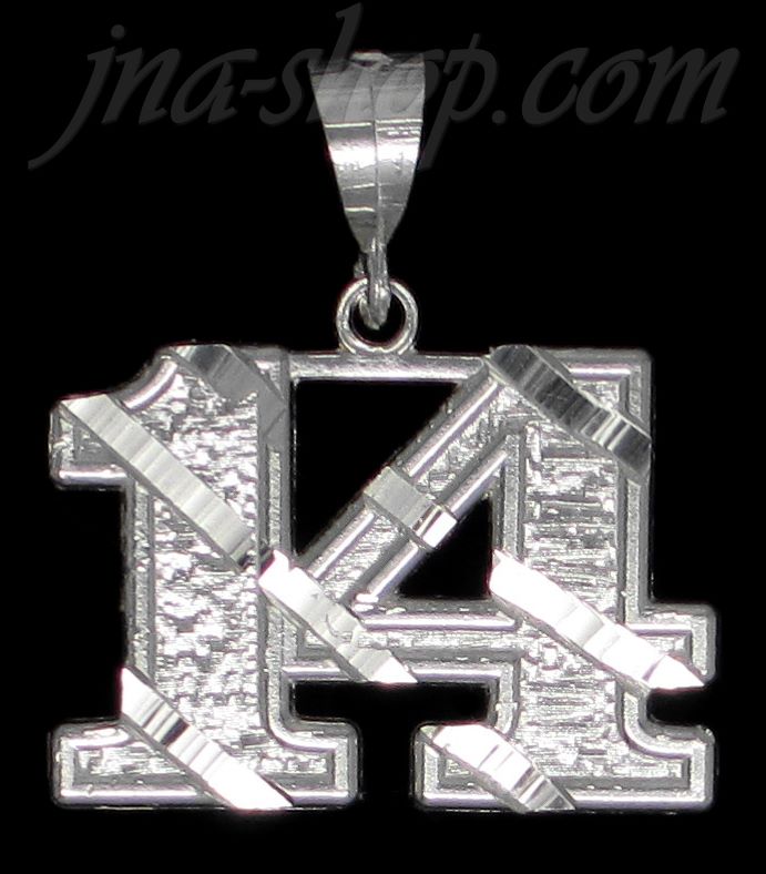 Sterling Silver Dia-cut Number 14 Charm Pendant - Click Image to Close