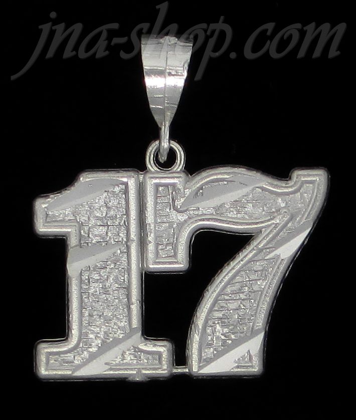Sterling Silver Dia-cut Number 17 Charm Pendant - Click Image to Close