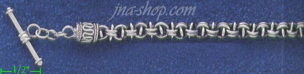 Sterling Silver 8" Rolo Indonesian Handmade Toggle Bracelet 6mm - Click Image to Close