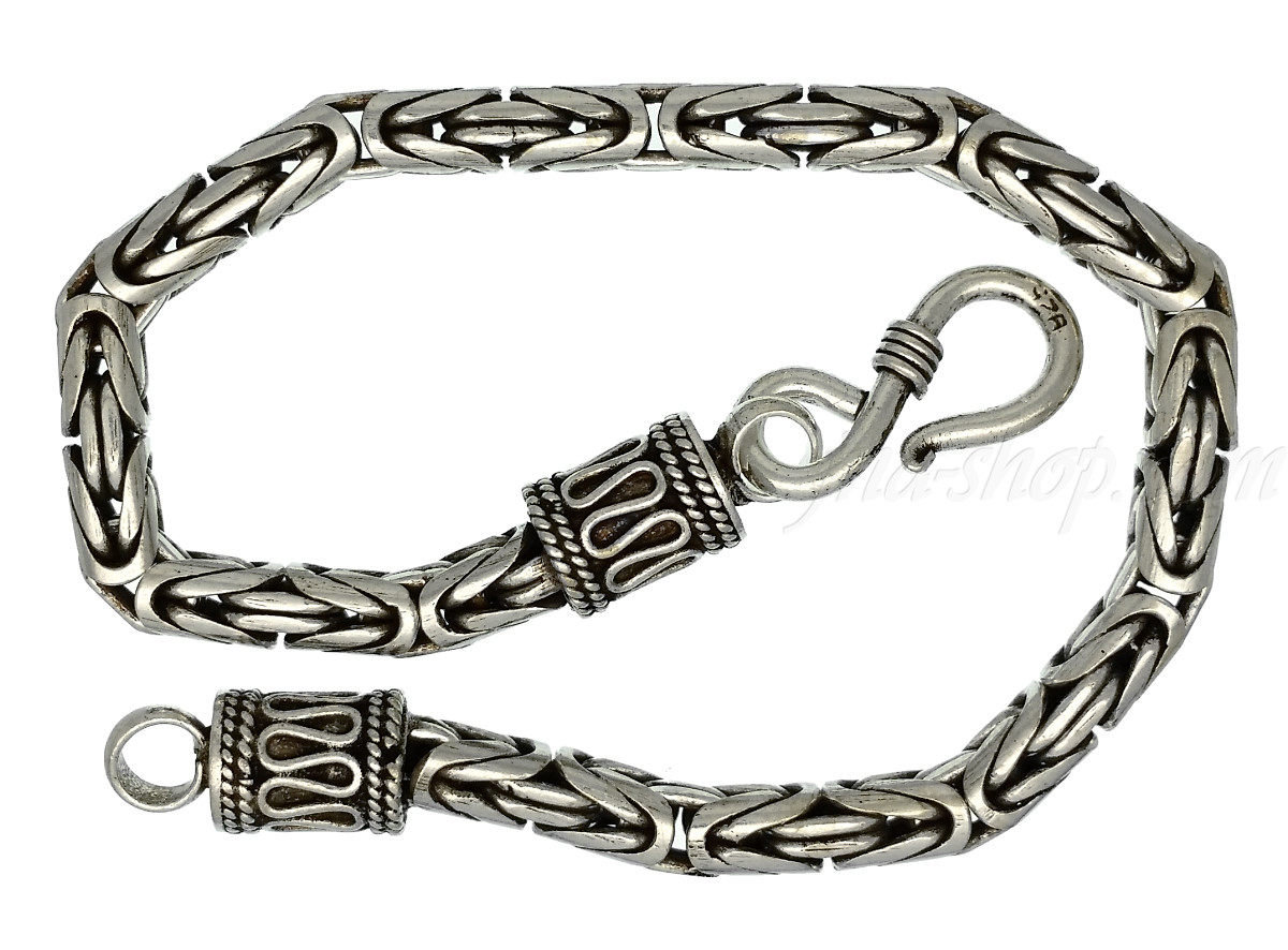 Sterling Silver 7" Byzantine Indonesian Handmade Toggle Bracelet 4mm - Click Image to Close